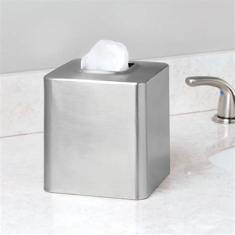 brushed metal bathroom box|mDesign Metal Square Tissue Box Cover for .